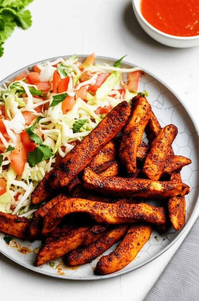 Grilled Turkey Suya (lean, minimal oil) with Cabbage and Tomato Slaw